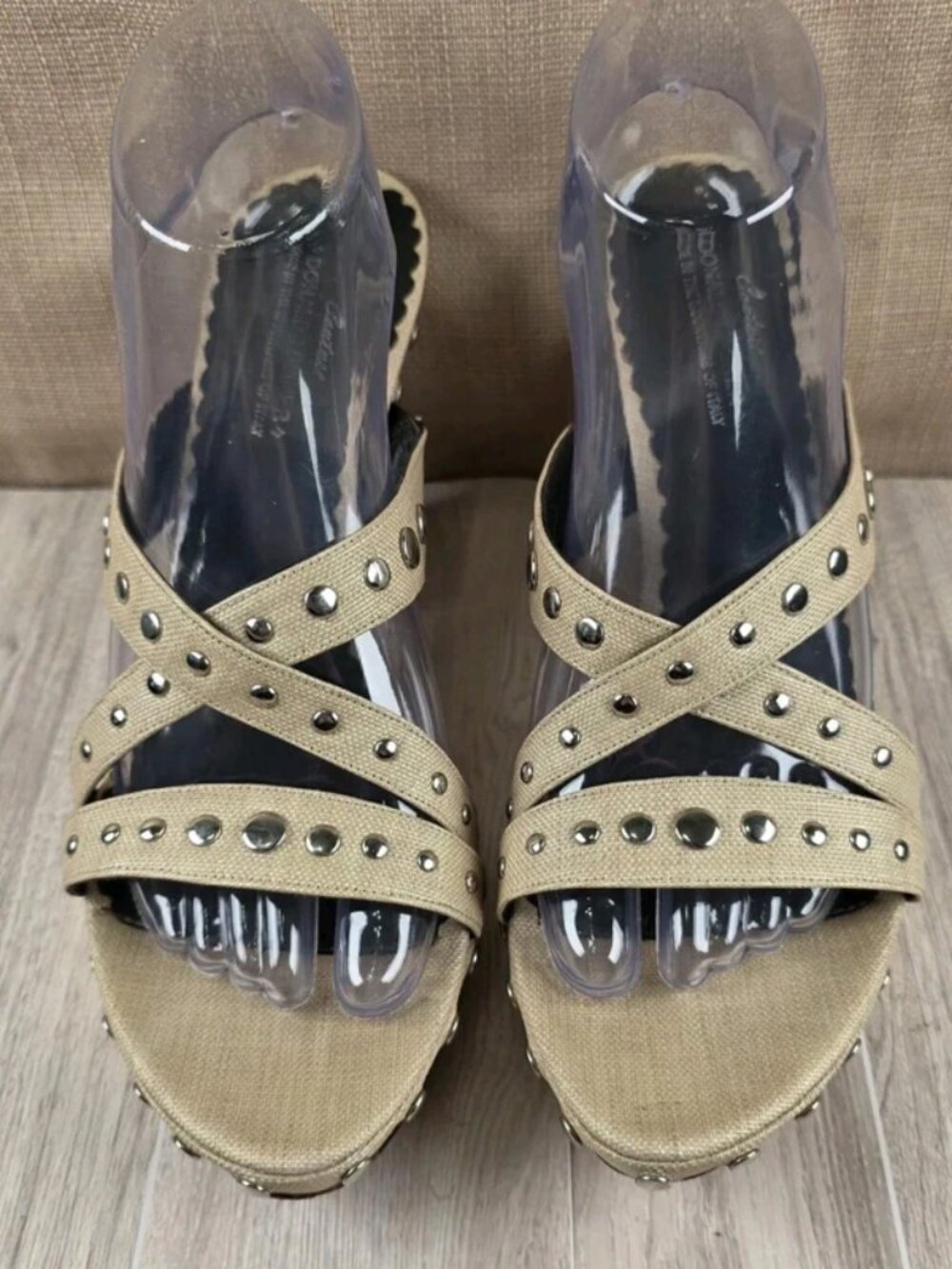 Beige Chunky Mules Heels Strappy Women Size 10M Y2K 2000s